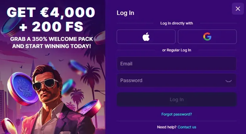 Inlogscherm van SlotRush Casino