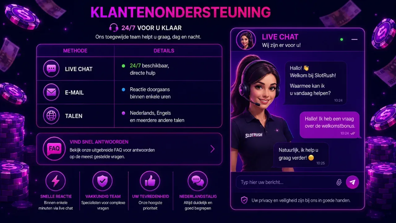 Live chat venster met 24/7 supportmedewerker